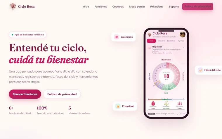 La app Ciclo Rosa con el calendario del ciclo