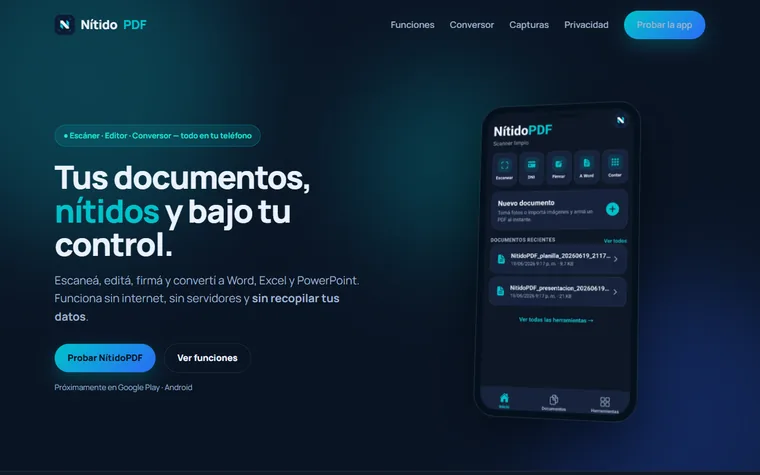 La app NítidoPDF con la lista de documentos escaneados
